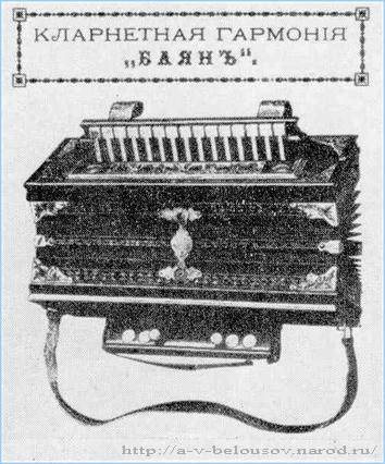 Кларнетная гармонь «Баянъ»: 1897 год: http://a-v-belousov.narod.ru/